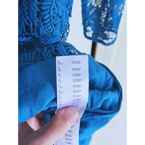 MAJE Rosane Sheer Lace Sheath Maxi Dress Bodycon Crochet Teal M Formal Event - Picture 10 of 13